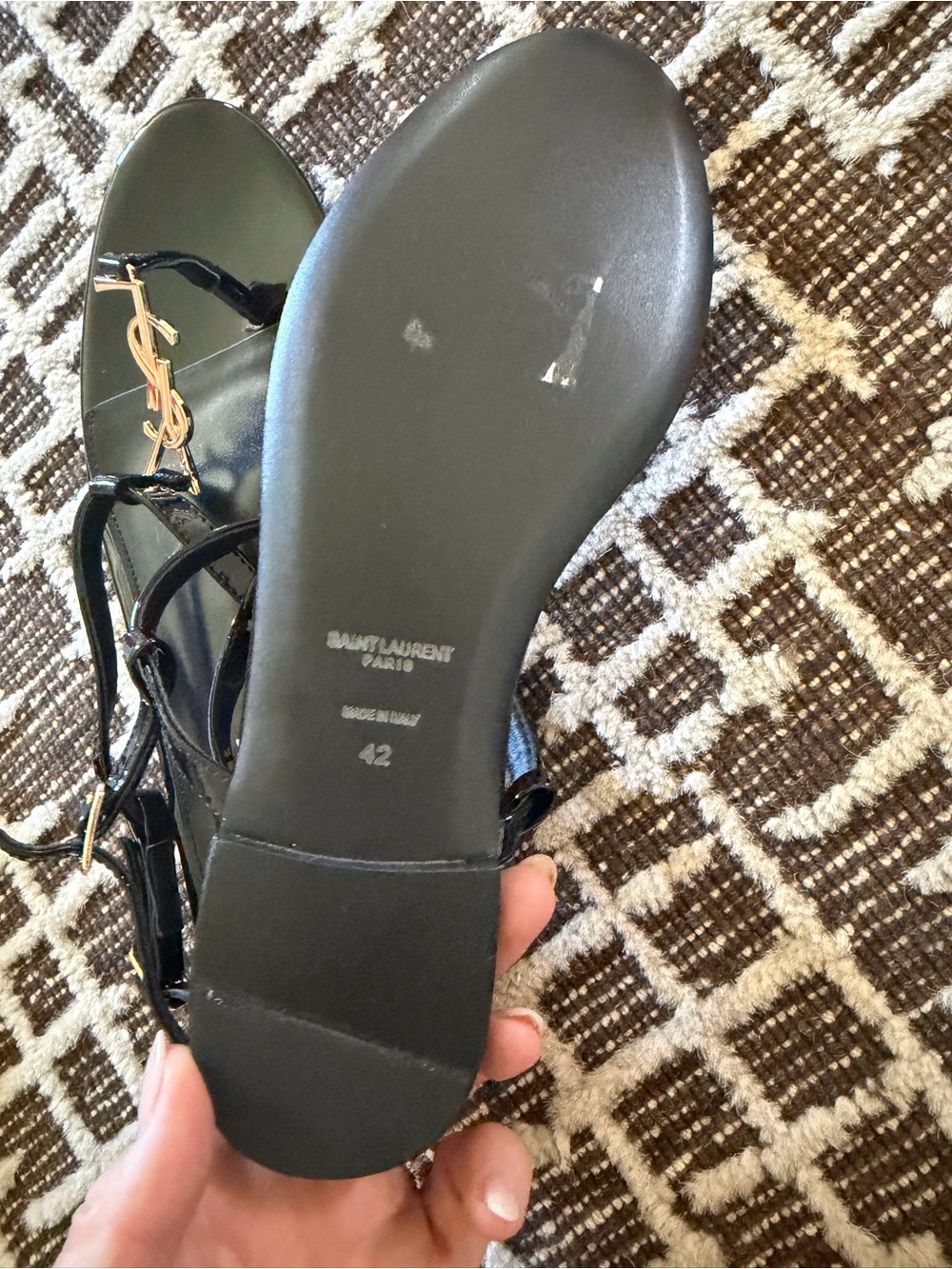Saint Laurent Black  Sandals with Gold Logo REPLICAS-new but do not have boxes - Picture 2 of 3